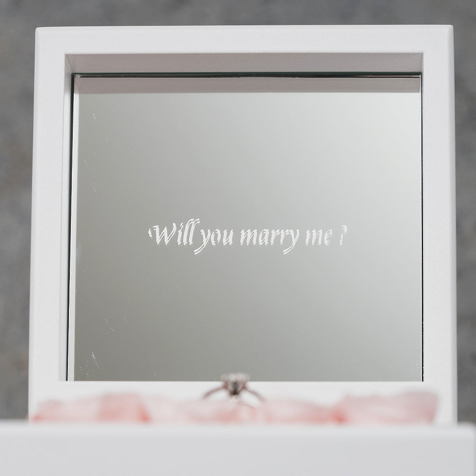 ミニ高級オルゴールボックス プロポーズ用_ピンク_オプション_ミラー彫刻_”Will you marry me？”