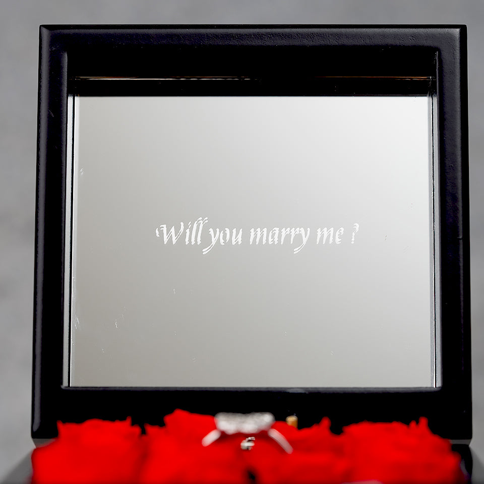 ミニ高級オルゴールボックス プロポーズ用_レッド_オプション_ミラー彫刻_”Will you marry me？”